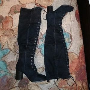 BLACK NATURE BREEZE KNEE HIGH HEEL BOOTS
